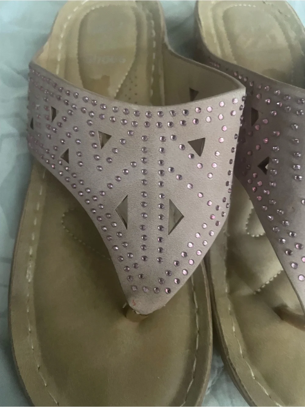 Women’s Rhinestone Pink Thong Sandals with Cushioned Footbed